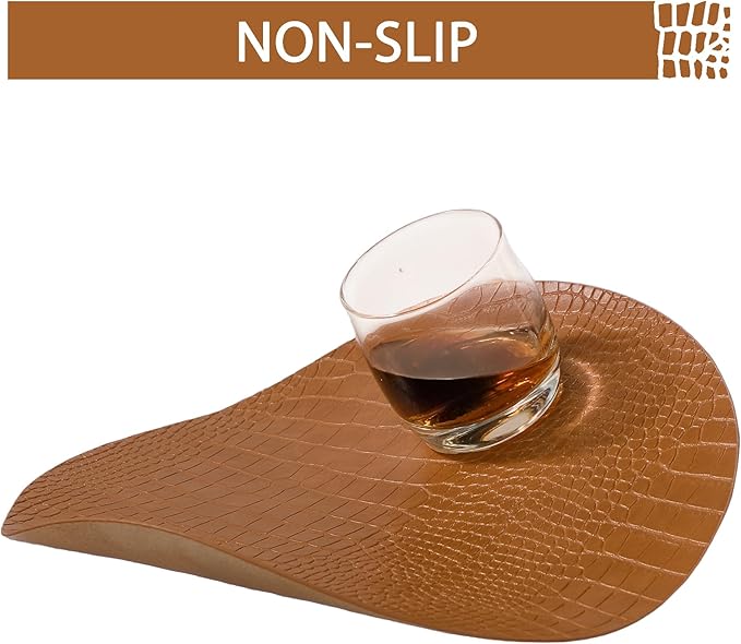 Jovono Round Leather Placemats for Round Tables Set of 8, Brown Place Mats and Coasters, Wipeable Waterproof Heat Resistant Table Mats Easy to Care for Indoor Decor 13 inch Diameter