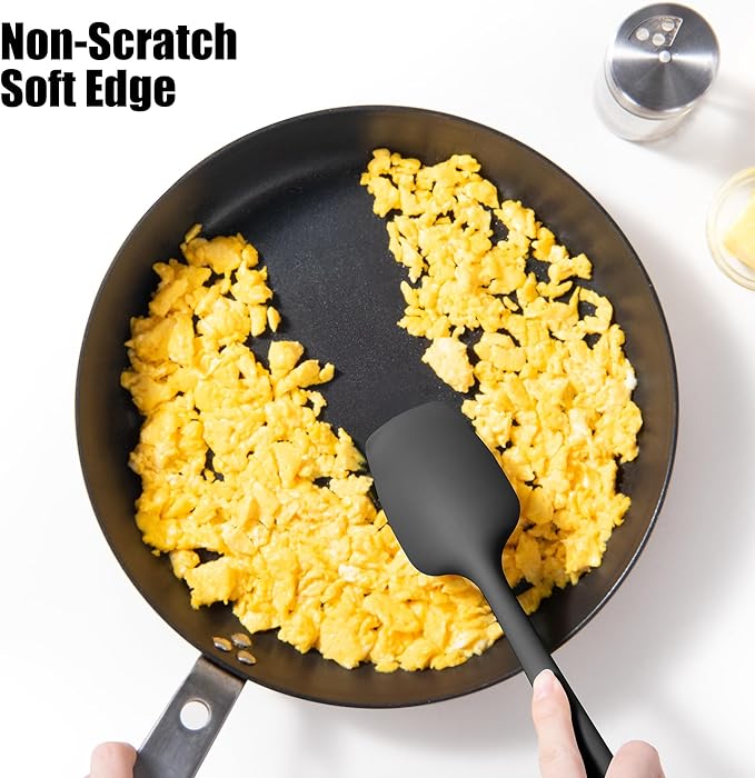 2-Piece Silicone Scraper & Spoon Spatulas: Doosu 600째F Heat Resistant Food Grade BPA Free Rubber Baking Flat Spatula Kitchen Cooking Spoonula for Mixing, Scraping, Folding, Stirring, Serving (Black)