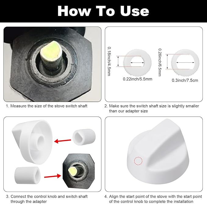 Jetec 4 Pack Control Knobs Replacement with 12 Adapters for Oven/Stove/Range, Please Check Carefully Whether The Dimensions in Figure Match(White)