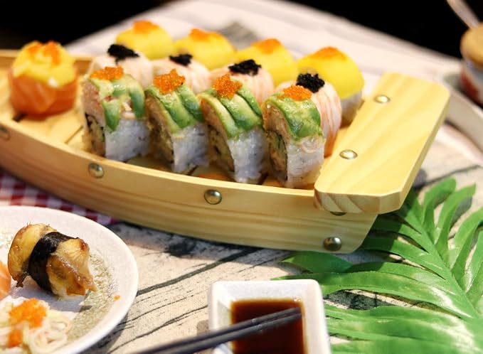 Kichgather 14.5??Wooden Sushi Serving Tray Boat Plate for Restaurant or Home