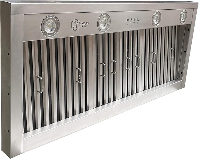 CT Copper Tailor Copper Vent Hood Wall Mount,42'' W,36''H, 1150 CFM Exhaust Fan,Stainless Steel Vent,LED Light,Dishwasher-Safe Baffle Filters,Heavy Hammered-Dark Patina,VH3A
