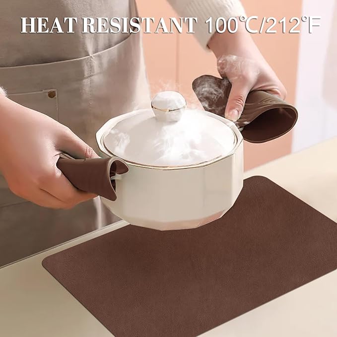 Faux Leather Placemats, Set of 4, 12''횞17' Textures on Both Sides, Heat-Resistant, Waterproof and Oil-Proof, Reversible Place Mats for Kitchen, Dining Table, Outdoor - Brown