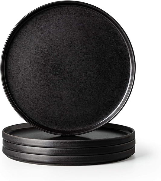 AmorArc Ceramic Dinner Salad Plates Set of 4, 8.5 Inch Reactive Matte Glaze Dish Set, Dessert, Salad, Appetizer, Small Dinner Plate, Microwave, Dishwasher Safe,Scratch Resistant,Reactive Matte Black