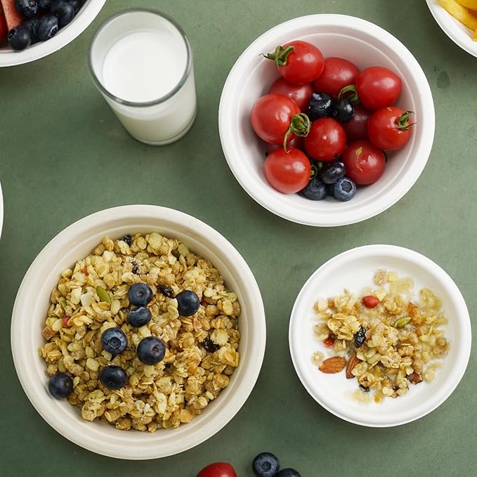 200 Count 8 oz Paper Bowls, Small Disposable Compostable Bowls, Heavy Duty Biodegradable Sugarcane Bagasse Bowl for Snacks, Fruits, Desserts, Natural