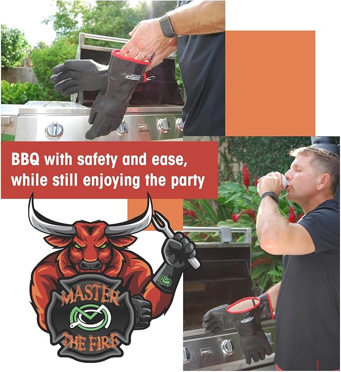 MagneCHEF Freedom BBQ Gloves ??932째F Extreme Heat Resistant Neoprene Grilling Gloves ??Patented Magnetic EZ On/Off Safety Clips ??Waterproof, 14??Long Cuff for Grills, Smokers, Fryers & Ovens