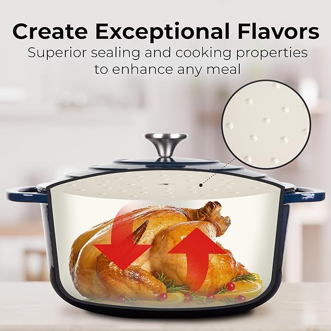 Zulay Kitchen 6 Quart Enameled Cast Iron Dutch Oven Pot with Lid ??Premium Durability & Oven Safe up to 500째F ??Heavy Duty Cookware Perfect for Bread Baking, Stews, Braising & Roasting - Lapis Lazuli