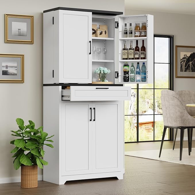 LMTC 71?쇺?H Pantry Cabinet, Kitchen Storage Cabinet with 4 Adjustable Shelves, Tall Storage Cabinet with 6 Door Shelves and a Drawer, Metal Pantry Cabinet for Kitchen, Dining Room, Living Room
