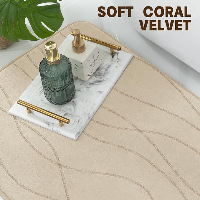 YIHOUSE Memory Foam Bathroom Rug Sets 2 Piece, Ultra Absorbent Bath Mat for Bathroom - Non-Slip Machine Washable & Dry Quickly, 2 Piece Bathroom Mat Set,Khaki