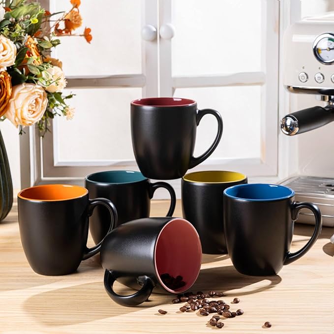 GBhome 16oz Coffee Mugs Set of 6,Ceramic Coffee Mugs for Man, Woman,Restaurant Modern Coffee Mugs Set with handle for Tea/Latte/Cappuccino/Milk/Cocoa. Dishwasher&Microwave Safe,Multi-Color,6 Pack