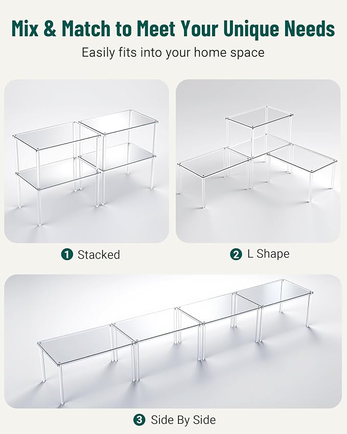 Acrylic Cabinet Organizer, Set of 4 Spice Rack Organizer for Cabinet, Desk Countertop Shelf Organizer, Pantry Kitchen Storage and Organization, Stackable Shelves House Essentials for Gift