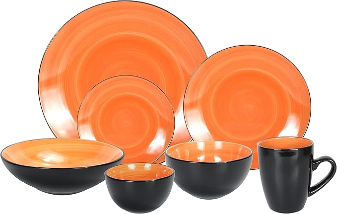Stoneware Sonoma Dinnerware Set, Black + Speckled Spin Wash (56pc Set, Mix Cobalt, Mocha, Rose, Spice)