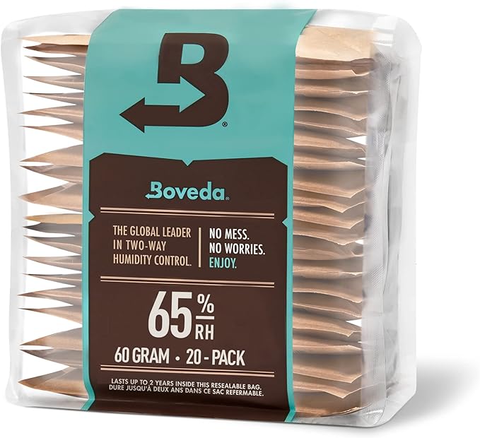 Boveda 65% Two-Way Humidity Control Packs For Aging & Long-Term Storage in Plastic & Wood Boxes ??Size 60 ??20 Pack ??Moisture Absorbers ??Humidifier Packs ??Hydration Packets in Resealable Bag