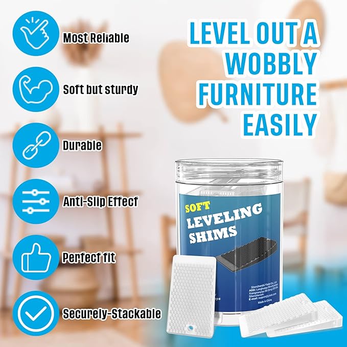 Furniture Levelers, 80 Piece Jar, Plastic Shims for Leveling, Black Rubber Wedge for Table Toilet Refrigerator Piano, Small Shims for Home Improvement and Work (80pcs- Clear)