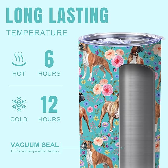 Yogusut Boxer Dog Gifts for Women, 20oz Stainless Steel Insulated Tumbler Travel Mug Cup with Lid Straw Brush, Gifts for Dog Mom Dog Lover