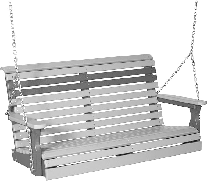 LuxCraft Rollback 5ft Recycled Plastic Plain Porch Swing with Flip Down Center Console