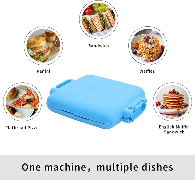 Microwave Sandwich Maker, Heat-Resistant Silicone Rubber Shell, Advanced HeatWave Technology, Non-Stick Plates, Easy to Clean, Makes Toast, Sandwiches, Paninis, Patties(Blue)