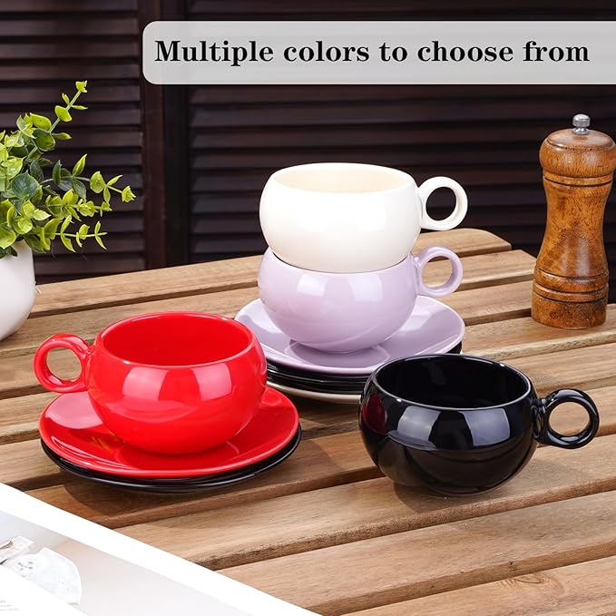 Ceramic cup and saucer Cups Set 竊?9 Ounce / 270ml 竊?Cappuccino Cups, Coffee Cups, British Coffee Cups, Porcelain Tea Set, Latte Cups竊똕et of 2 (2, red)