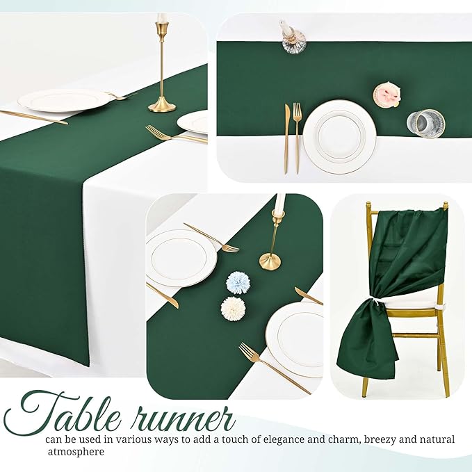 12 Pack Dark Green Table Runner 9FT Polyester Table Runners,12x108 inch Rustic Farmhouse Table Runner, Washable and Reusable Table Runners for Wedding Birthday Parties Banquet Christmas