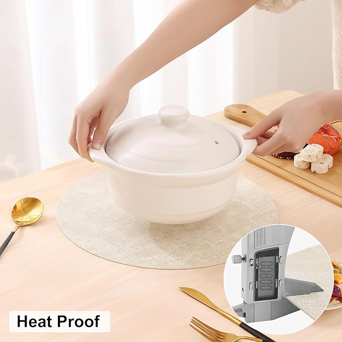 homing Round Faux Leather Placemat and Coaster 6 Packs, Washable Heat Resistant Dining Place Mats, Wipeable Double-Sided Table Mats for Indoor and Outdoor, Diameter 13 and 3.93 inch, Beige