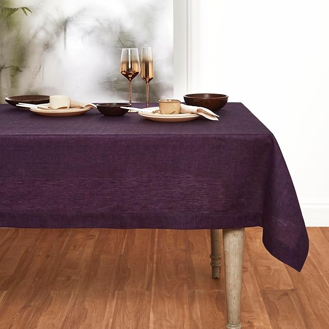 Solino Home Linen Tablecloth 60 x 132 Inch - 100% Pure Linen Grape Table Cloth for Rectangular Tables - Athena, Machine Washable Cloth Tablecloth for Valentines, Spring, Easter