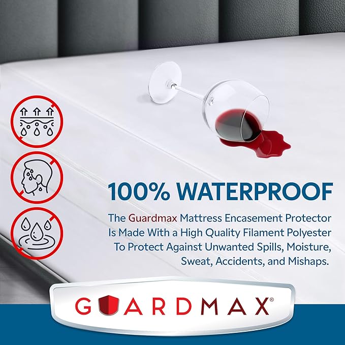 Guardmax Jersey Knitted Full Zippered Mattress Encasement - Waterproof & Bed Bug Proof Mattress Protector - Comfortable, Soft, and Noiseless Zippered Bedding - Dust Mite Proof (54 x 75 x 12)