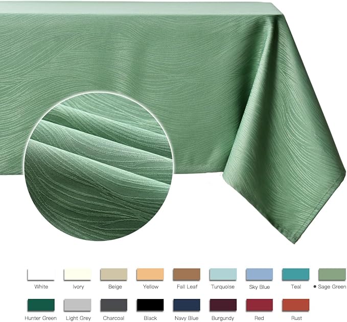 maxmill Jacquard Table Cloth Swirl Pattern Spillproof Wrinkle Resistant Heavy Weight Soft Tablecloth for Kitchen Dinning Tabletop Outdoor Picnic Rectangle 52 x 70 Inch Sage Green