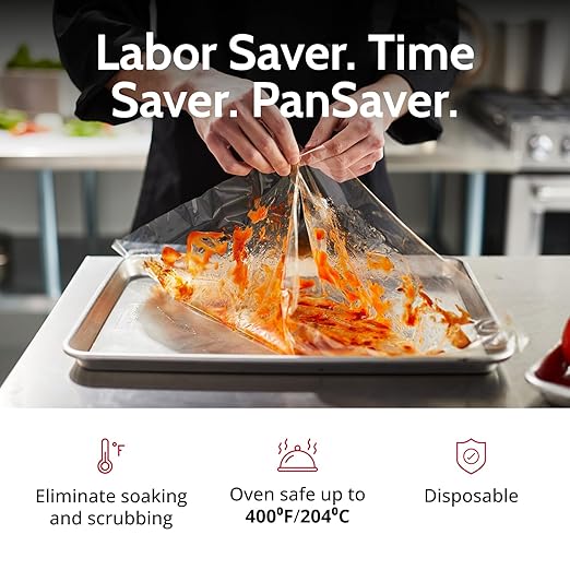 PanSaver Low Temperature Liners for Easy Clean Up - Disposable Buffet Pan Liners, Ovenable up to 220F - Clear (Hotel Pan - Deep | 34 x 25 IN)