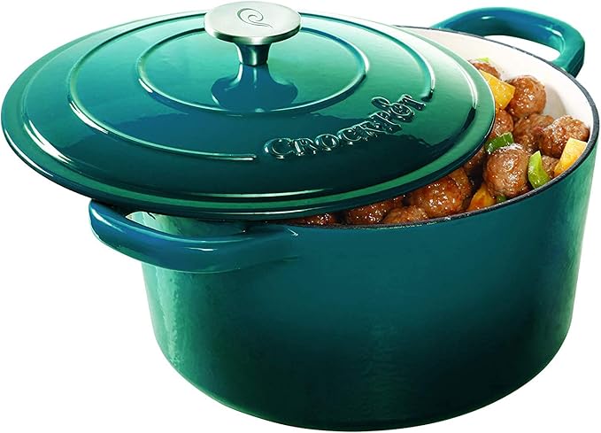Crock-Pot Artisan 3-Quart Round Enameled Cast Iron Dutch Oven ??Gradient Teal, Durable Heavy-Duty Cookware for Slow Cooking, Roasting, Baking with Lid