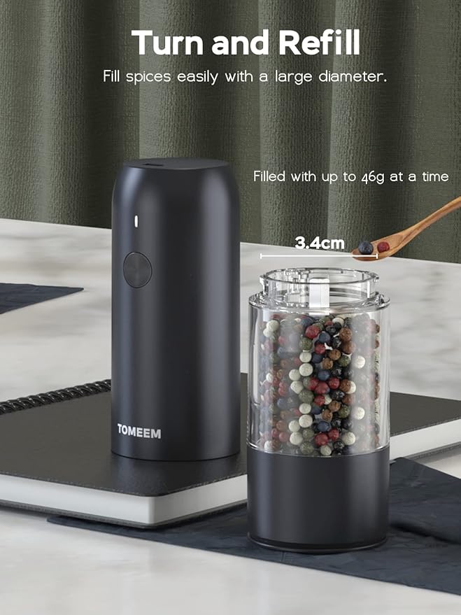 TOMEEM Electric Salt and Pepper Grinder Set with LED Lights ??Rechargeable Automatic Pepper and Salt Mill with 6 Adjustable Coarseness for Kitchen, BBQ & Gifts
