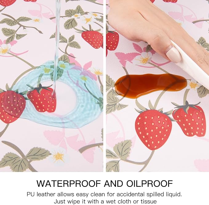 QIYI Placemats Set of 6, 12x18 Inch Faux Leather Place Mats for Kitchen Dinning, Heat Resistant Anti Slip Pink Table Mats, Waterproof Wipeable Washable Placemat Party Table D챕cor, Sweet Strawberry