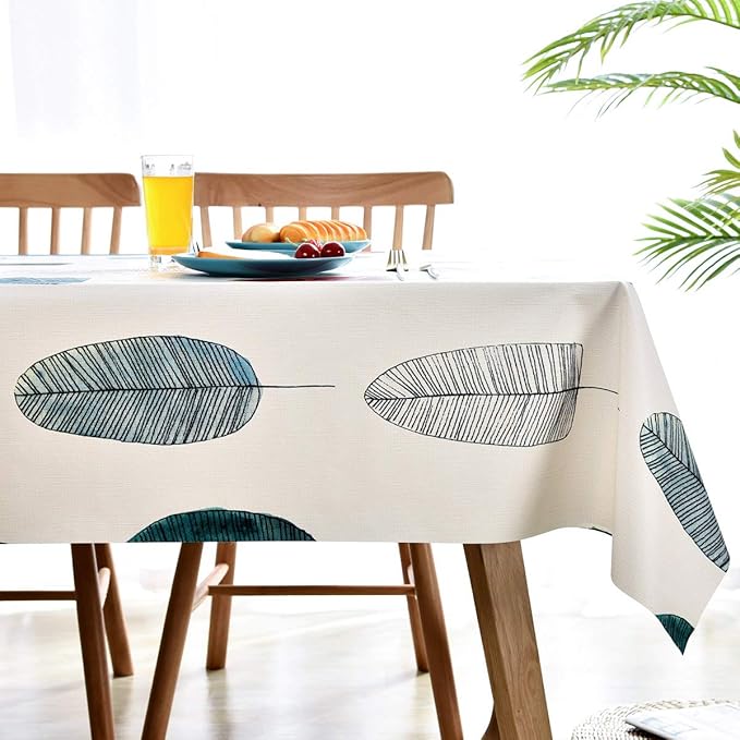 LOHASCASA Spillproof Tablecloth Rectangular Waterproof Wipeable PVC Heavy Duty Plastic Large Vinyl Oilcloth Tablecloths for Summer Outside Camp,Patio - Leaves 54 x 78 inch