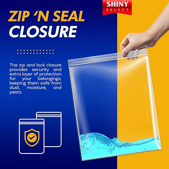 [ 12 COUNT ] - 3 MILL THICK - 5 GALLON - Extra Large Heavy Duty Plastic Storage Bags Zipper Top, 18" x 24", Extra Large Food Storage Bags for Clothes, Travel, Moving, Packing, Campus, Freezer Bag