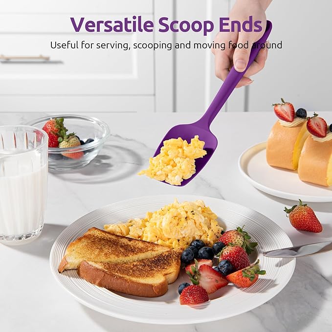U-Taste Flat Spatula & Spoon Spatula: 11.38in 600쨘F Heat Resistant Silicone Bowl Scraper, Flexible Rubber Kitchen Cooking Mixing Utensil with Upgraded Non-Stick Surface (Set of 2, Purple)