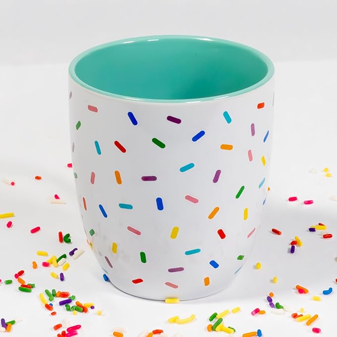 Mint Green Cute Coffee Mug with Rainbow Sprinkles | Birthday Cake Coffee Cup Gift | Large White Ceramic Cup | Ice cream and Dunkin Donuts Coffee Mugs
