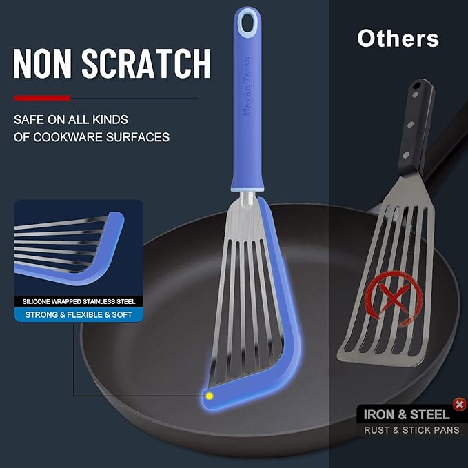 Fish Spatula,600??Heat Resistant Silicone Fish Spatula with Basting Brush,for Nonstick Cookware,Flexible Slotted Fishs Turner Spatulas,BPA Free,Dishwasher Safe(Blue)