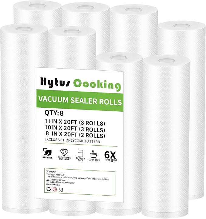 [ 8 Pack ] Vacuum Sealer Rolls Bags, 3 Rolls 11" x 20' and 3 Rolls 10" x 20' and 2 Rolls 8" x 20' Sous Vide Commercial Grade BPA Free Food Bag Rolls for Storage