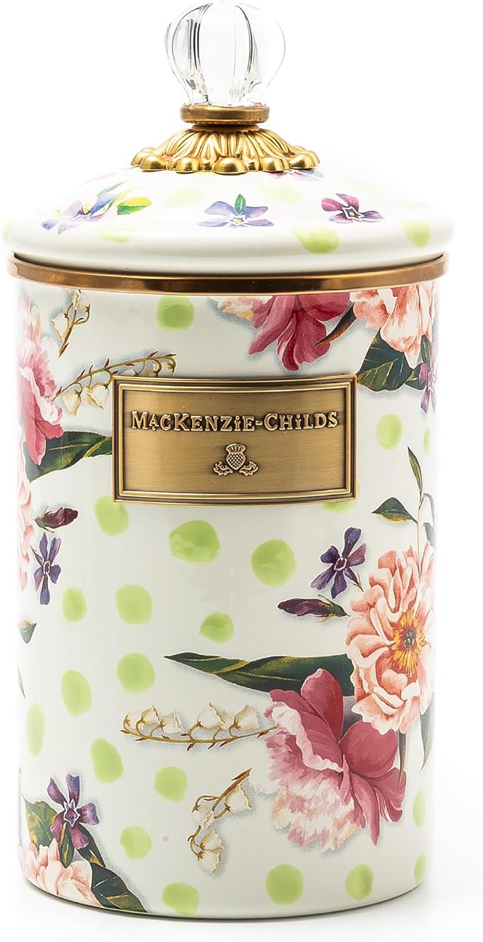 MACKENZIE-CHILDS Wildflowers Enamel Canister, Floral Kitchen Storage Container with Lid, Large