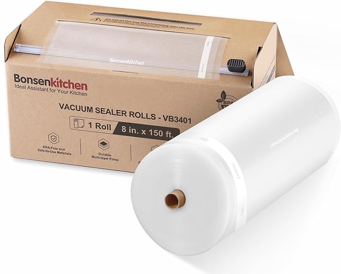 [2025 New] Bonsenkitchen 8??x 150??Vacuum Sealer Bags Rolls with Cutter for Food Storage, Commercial Grade, BPA Free, Great for Meal Prep and Sous Vide Cooking
