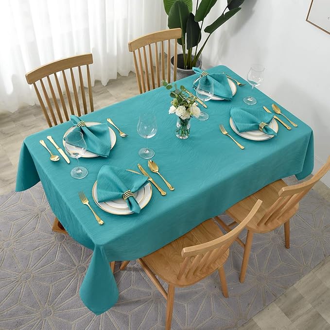 maxmill Jacquard Tablecloth Swirl Design Spillproof Wrinkle Free Water Resistant Heavy Weight Soft Table Cloth Decorative Fabric Table Cover for Outdoor and Indoor Use Oblong 60 x 120 Inch Teal