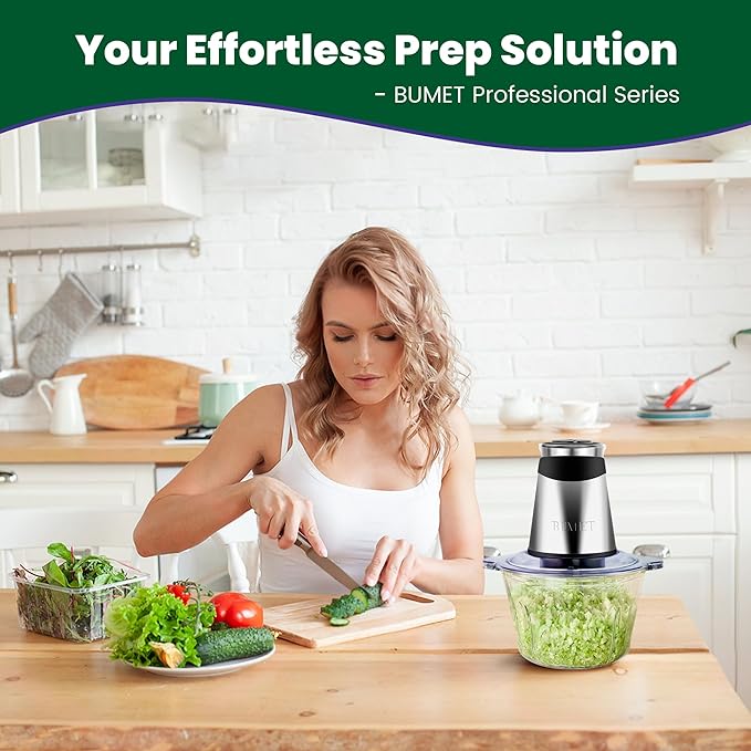 Electric food processor vegetable chopper 500W 2x8cup bowls 2 bi-layer 4 blades Small Food chopper ideal as Electric Meat grinder for home use,Mincing,chopping for kitchen aid,baby foot,pet food