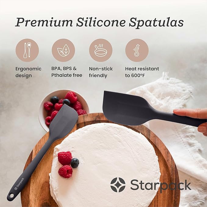 StarPack 'Scrape & Stir' Silicone Spatula Set (4 Pcs) - Heat Resistant Spatula Set 600째F - Food Grade Kitchen Spatulas - Nonstick Silicone Baking & Cooking Spatula - Rubber Spatulas for Kitchen Use