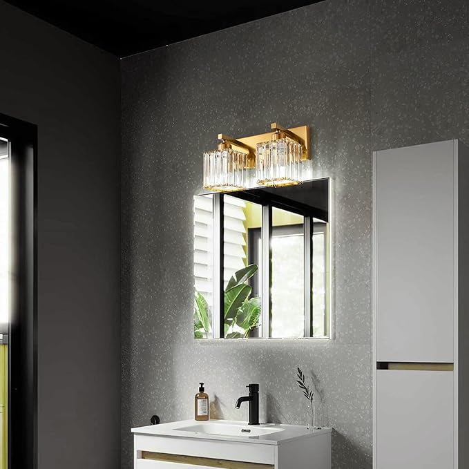 Modern Bathroom Vanity Light 2-Lights Gold Crystal Bathroom Wall Light Vanity Light Fixturesï¼?2.59-inch Modern Minimalist Design
