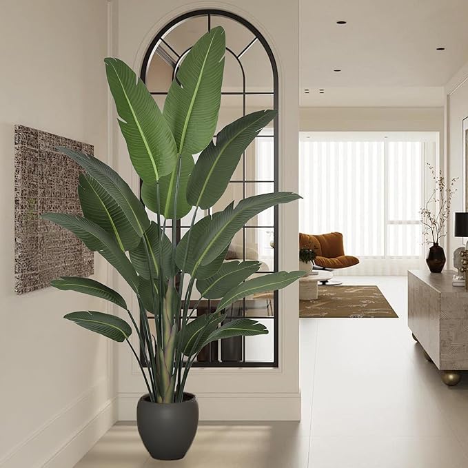 Bird of Paradise Artificial Plant 8FT, Tall Artificial Plants Indoor with 17 Realistic Leaves and Large Trunks, Faux Tropical Trees with Pot for Home Living Room Office Indoor Decor