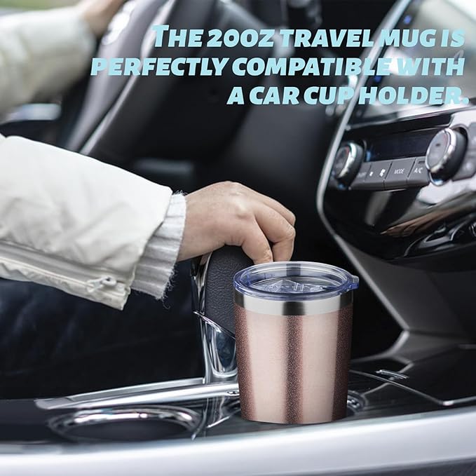 ATIKZHE 20oz Tumbler with Straw and Brush, Stainless Steel Vacuum Insulated tumbler, Double Wall Insulated Coffee Tumbler for Outdoor, Home, Travel,Office (Rose Gold,1pcs)