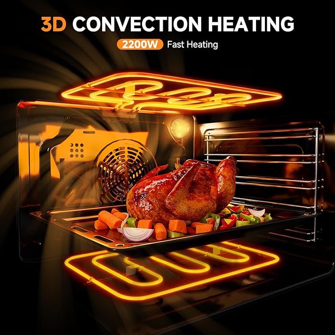 Wall-Oven-Single-Wall-Oven: AMZCHEF 24 inch Electric Wall Oven with 10 Functions, 2.5 Cu.Ft. Convection Wall Oven with Upgraded Control Panel, 2800w, 220V, Touch Control, Timer, Safety Lock