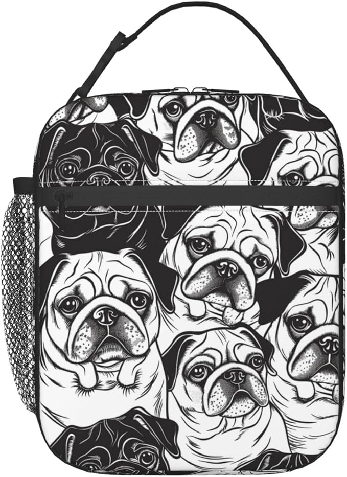 VANZEV Cute Pug Lunch Box for Adults Women Girls Boys Kids Animal Dog Lunch Box Insulated Cooler Reusable Lunch Bag Container Gifts for Work Office Picnic Travel School