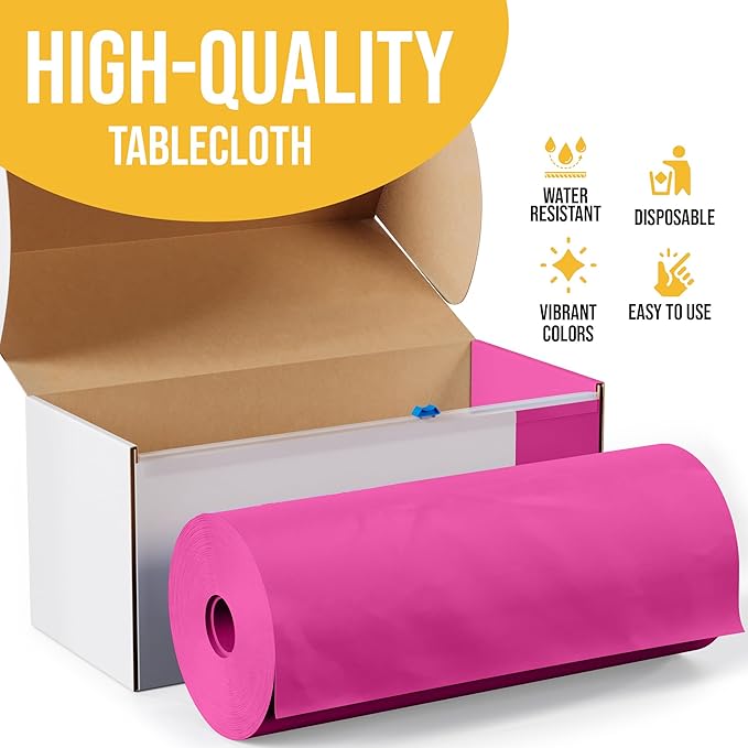 Party Solids 54 Inch X 300 Feet Cerise Plastic Table Cover Roll in A Cut - to - Size Box with Convenient Slide Cutter. Cuts Up to 36 Rectangle 8 Feet Plastic Disposable Tablecloths