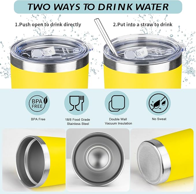 ATIKZHE 20oz Tumbler with Straw and Brush, Stainless Steel Vacuum Insulated tumbler, Double Wall Insulated Coffee Tumbler for Outdoor, Home, Travel,Office (Buff,4pcs)