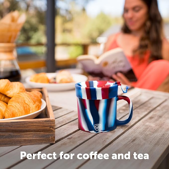 Silipint 16oz Silicone Coffee Mug Tumbler Flip Lid Unbreakable Dishwasher Safe Microwave Oven & Freezer Compatible ??Non-Toxic Reusable Cup for Hot Coffee Tea or Drinks Pack of 4 The Patriot