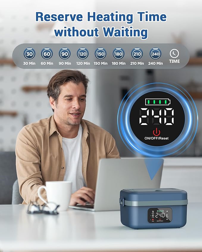 VASG Heated Lunch Box for Adults, 16000mAh Cordless Rechargeable Electric Lunch Box with 1L Stainless Steel Container, Portable Self-Heating Food Warmer for Work, Construction, Office & Travel